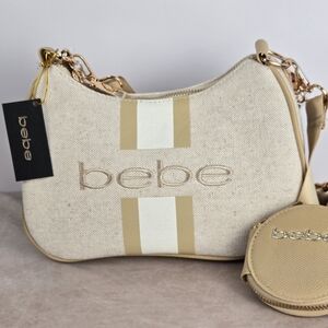 Bebe Beige and Cream Women's Bag Small With Coin Purse Chain And Crossbody Strap